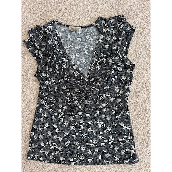 Susan Lawrence Tops - Susan Lawrence Womens Cap Sleeve V-Neck Twist Front Floral Paisley Top Black M